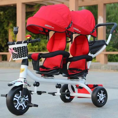 Stylish Two Seat Baby Twin Tricycle Stroller Double Stroller Tricycle 30kg Max Load