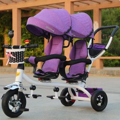 Stylish Two Seat Baby Twin Tricycle Stroller Double Stroller Tricycle 30kg Max Load