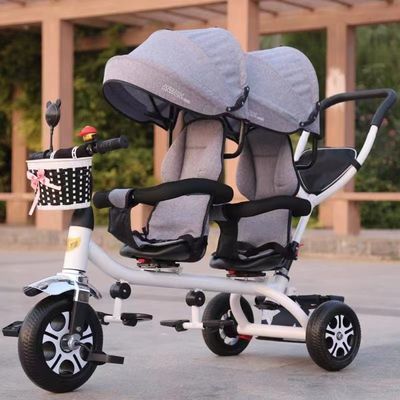 Stylish Two Seat Baby Twin Tricycle Stroller Double Stroller Tricycle 30kg Max Load