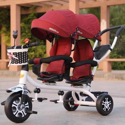 Stylish Two Seat Baby Twin Tricycle Stroller Double Stroller Tricycle 30kg Max Load