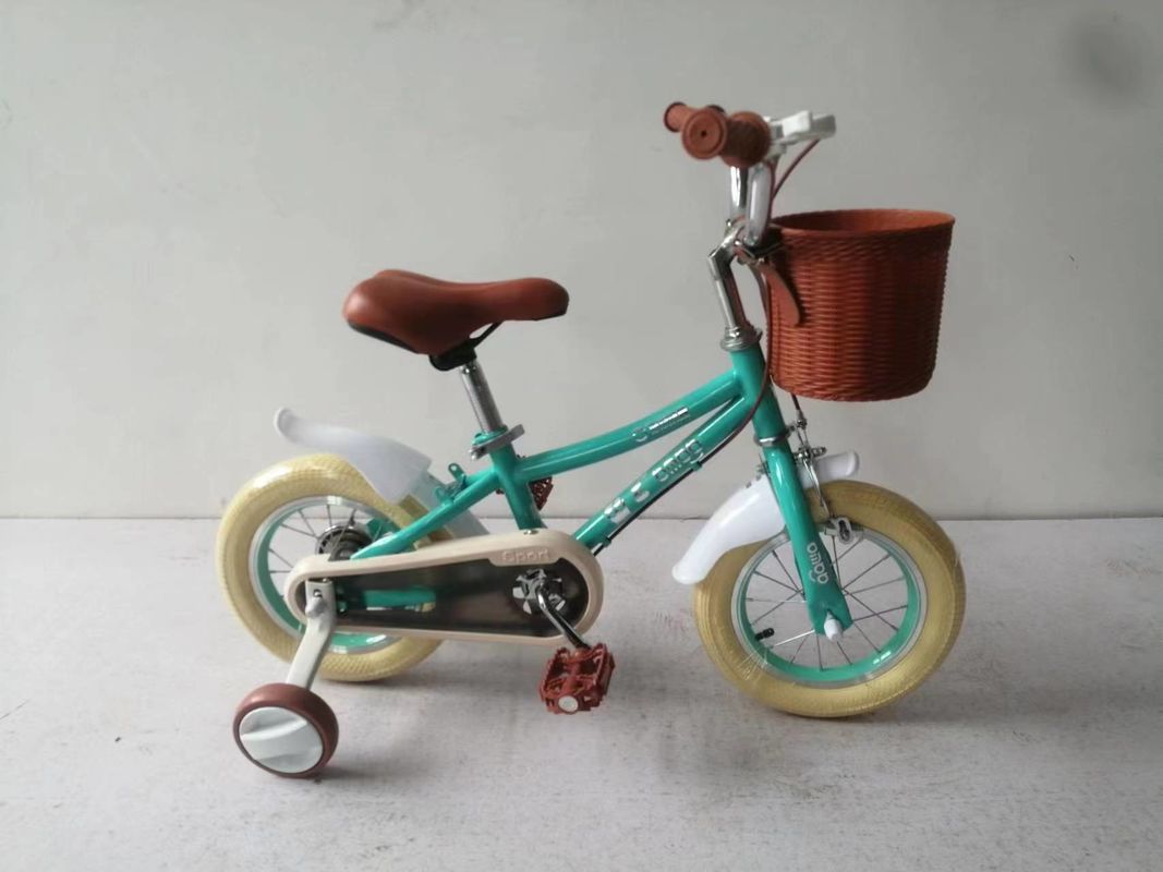 12 Inch Kids Bike With Basket And Brake Green Color Bicycle For Children